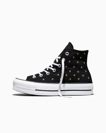 Chuck Taylor All Star Lift Platform Embroidered Stars Black/Honey Stick Brown/White, Inner Side View