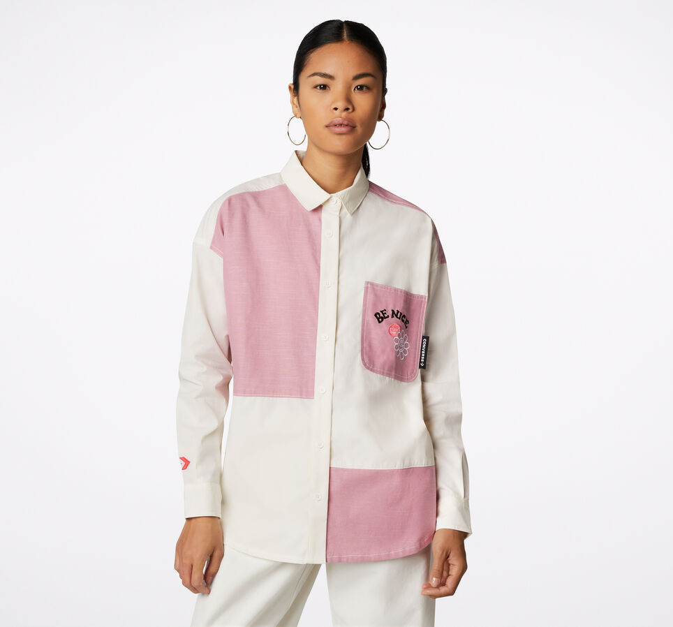 Color-Blocked Oversized Button Down Shirt Egret Multi