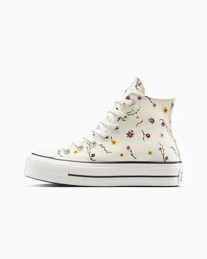Chuck Taylor All Star Lift Platform Floral Embroidery Egret/Vintage White/Black, Inner Side View