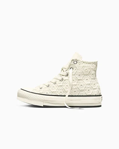 Chuck Taylor All Star EVA Lift Platform Floral Crochet Egret/Black/Egret, Inner Side View