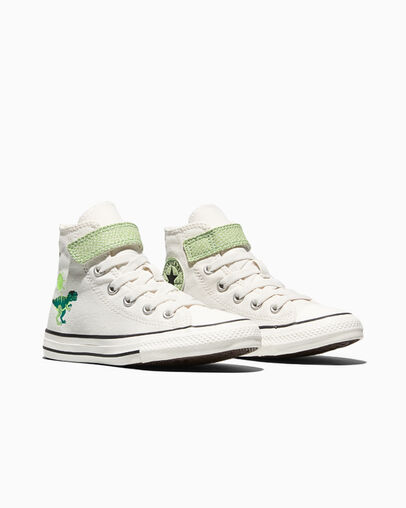 Chuck Taylor All Star Easy-On Dinos Vintage White/Fresh Cut Green/Neon Mantis Green, Top and Side View