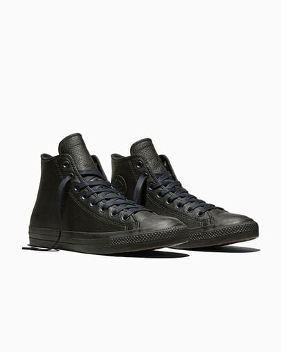 Chuck Taylor All Star Leather Black/Black/Dark Matter, Top and Side View