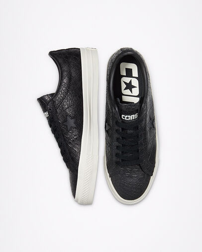 Converse CONS Croc Emboss One Star Pro Noir/Aigrette/Miel gomme, Top and Side View