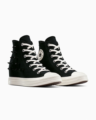 Chuck Taylor All Star Wedge Platform Spikes Black/Egret/Brown, Top and Side View