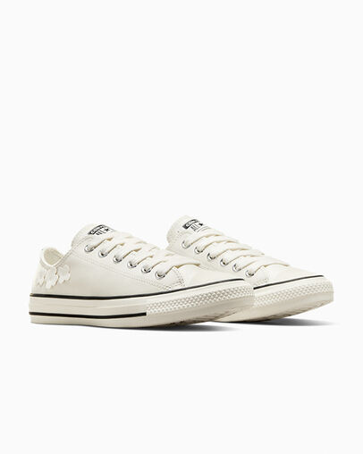 Chuck Taylor All Star Leather 3D Flowers Blanco vintage/Garza/Negro, Top and Side View