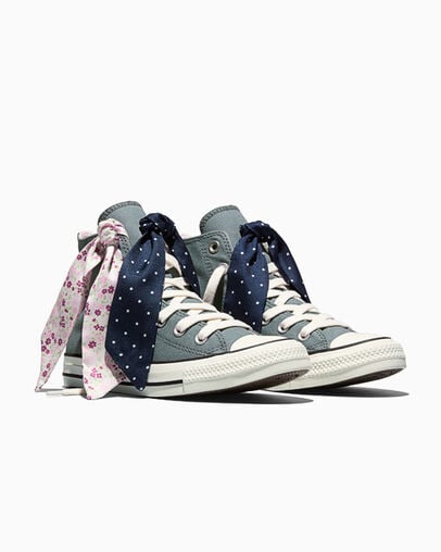 Chuck Taylor All Star Scarf Bow Mineral Brew Grey/Egret/Black, Top and Side View