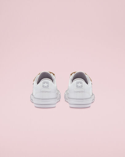 Star Player Easy-On Metallic Leather White/Gravel/Metallic, Heel View