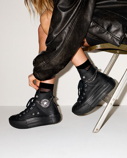 Chuck Taylor All Star Lift Double Stack Platform Chains Black/Black/Silver, On Foot Shot 2