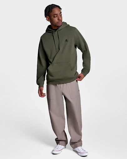 Embroidered Star Chevron Standard-Fit Fleece Hoodie Utility Green, Front View