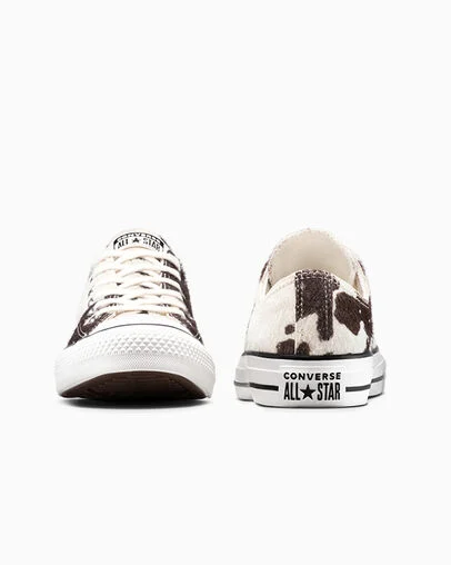Chuck Taylor All Star Cow Print Pony Hair Egret/Mudguard/Black, Heel View