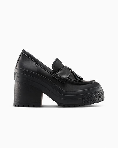 Chuck 70 De Luxe Heel Loafer Platform Leather Black/Black/Black, Outer Side View