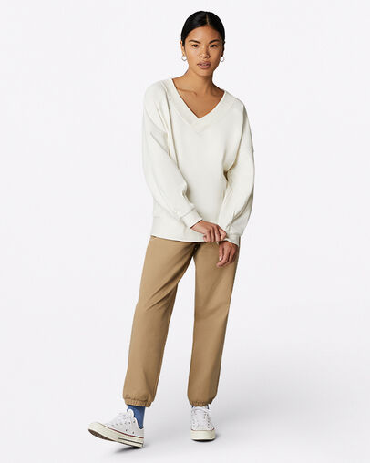 Oversize-Pullover mit V-Ausschnitt Egret, Full Body View