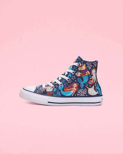 Chuck Taylor All Star Underwater Party &agrave; tige montante pour enfant plus &acirc;g&eacute; Bleu marine/Turquoise rapide/Blanc, Inner Side View