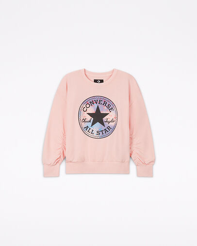 T-shirt met ronde hals, ruches en Chuck Taylor Patch Storm Pink, Front View