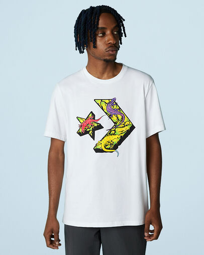 Star Chevron Lizard Graphic T-shirt Wit, Front View