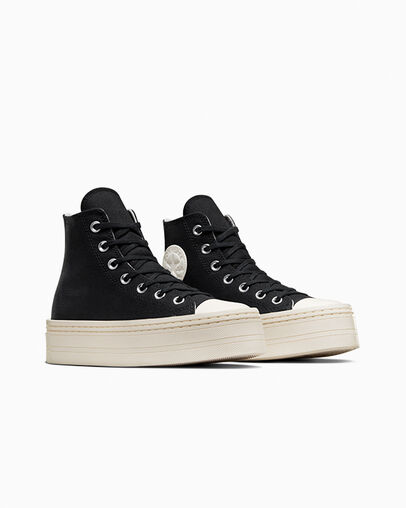 Chuck Taylor All Star Modern Lift Platform Canvas Black/Black/Egret, Top and Side View