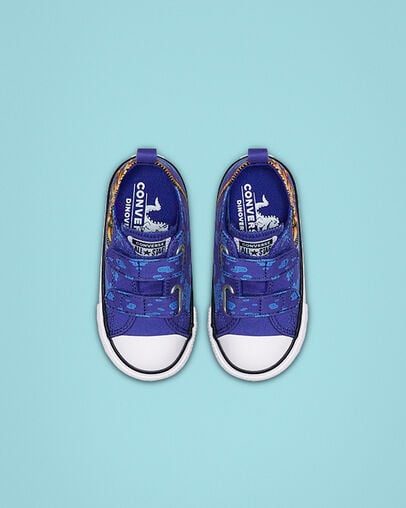 Chuck Taylor All Star Dino’s Beach Party Hook and Loop Low Top Blue/Black/White, Top and Side View