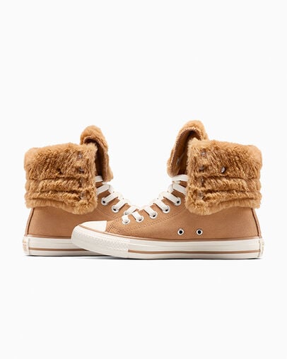 Chuck Taylor All Star Fold Over XHi Faux Fur Incensed/Incensed/Egret, Detail Angle View