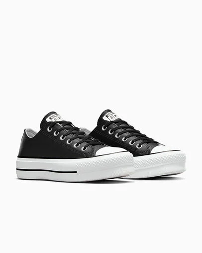 Chuck Taylor All Star Platform Clean Leather Nero/Nero/Bianco, Top and Side View