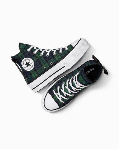 Chuck Taylor All Star Lift Platform Plaid Navy/Black/White, Angled View