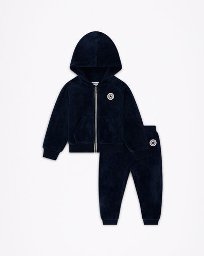 Conjunto de mono y sudadera con capucha de velvet&oacute;n con parche Chuck Taylor Obsidiana, Front View