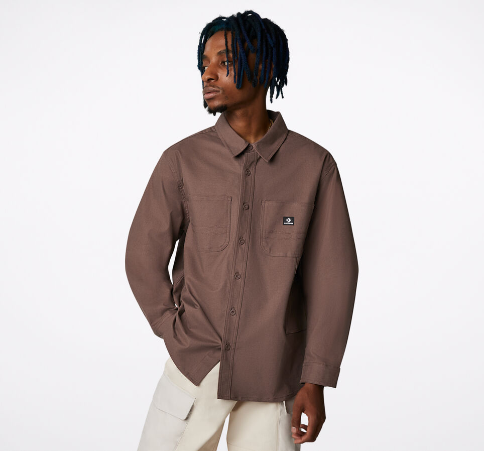 Carpenter Pocket Button Down Shirt met lange mouwen Brazil Nut