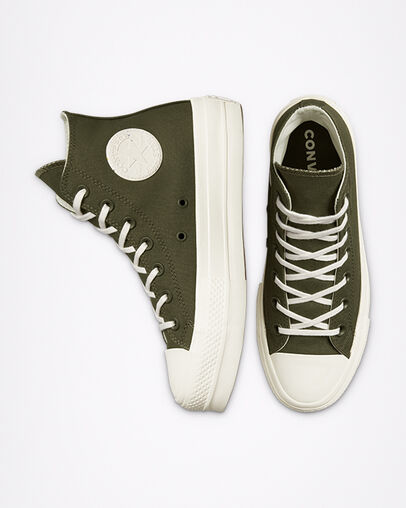 Chuck Taylor All Star Lift Platform Hybrid Texture Cargo Khaki/Egret/Egret, Top and Side View