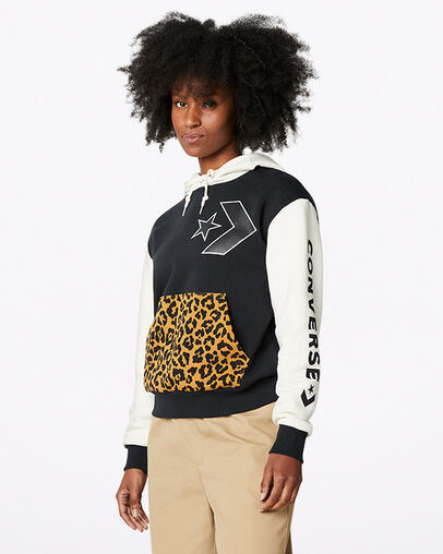 Heritage Leopard Print Pullover Hoodie Egret Multi, Front View