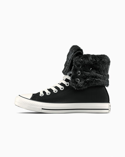 Chuck Taylor All Star Fold Over XHi Faux Fur Black/Black/Egret, Inner Side View
