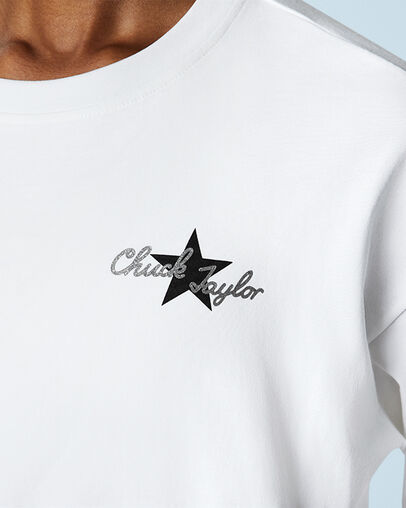 Chuck Inspired Hybrid Flower Oversized Cropped T-Shirt Wei&szlig;, Detail View