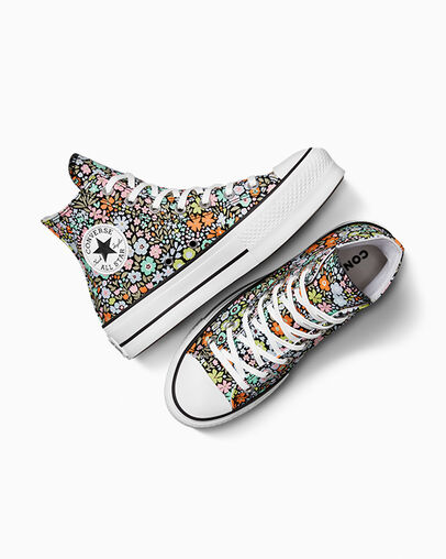 Chuck Taylor All Star Lift Allover Florals Black/White/Pale Surplus, Angled View