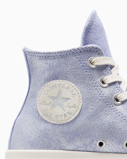 Chuck Taylor All Star Lift Platform Suede Shimmer Lilac Pewter/Egret/Silver, Detail Angle View