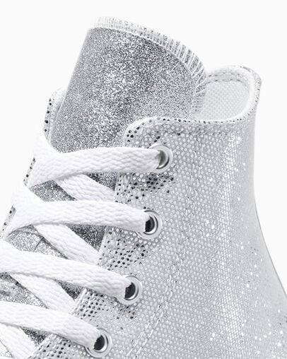 Chuck Taylor All Star Lift Platform Disco Glitter Silver/White/Barely Grey, Detail Angle View