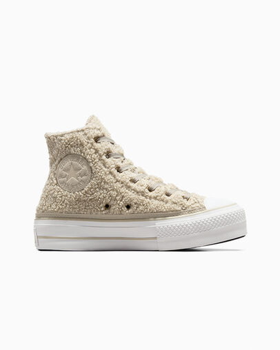 Chuck Taylor All Star Lift Platform Sherpa Beach Stone/Beach Stone/White, Outer Side View