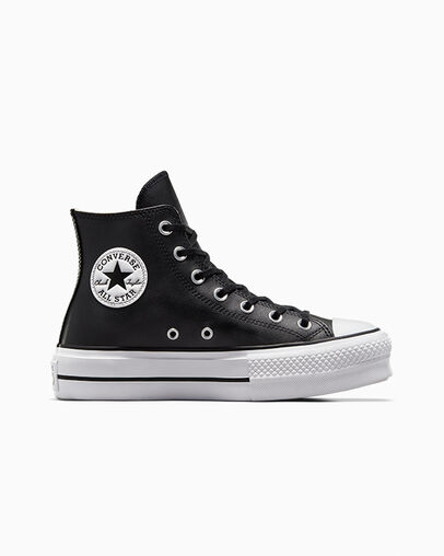 Chuck Taylor All Star Leather Platform Black/Black/White, Outer Side View