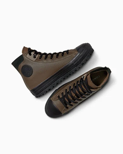 Chuck Taylor All Star City Trek Waterproof Leather Grounded/Total Eclipse/Black, Angled View