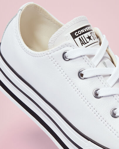 Big Kids Leather EVA Platform Chuck Taylor All Star Low Top White/Black/Egret, Detail Angle View