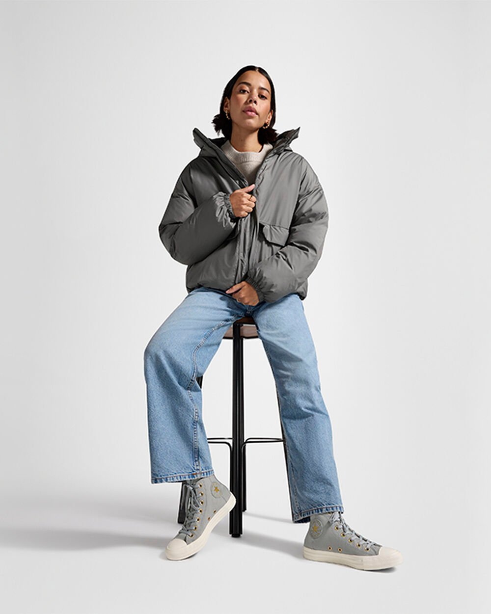 Thumbnail - Short Cargo Puffer Jacket Grey