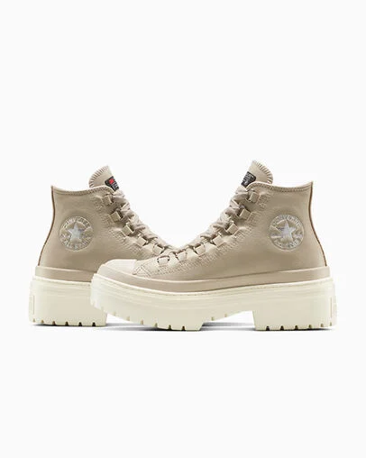 Chuck Taylor All Star Lugged Heel Platform Waterproof Leather Papyrus/Papyrus/Egret, Detail Angle View