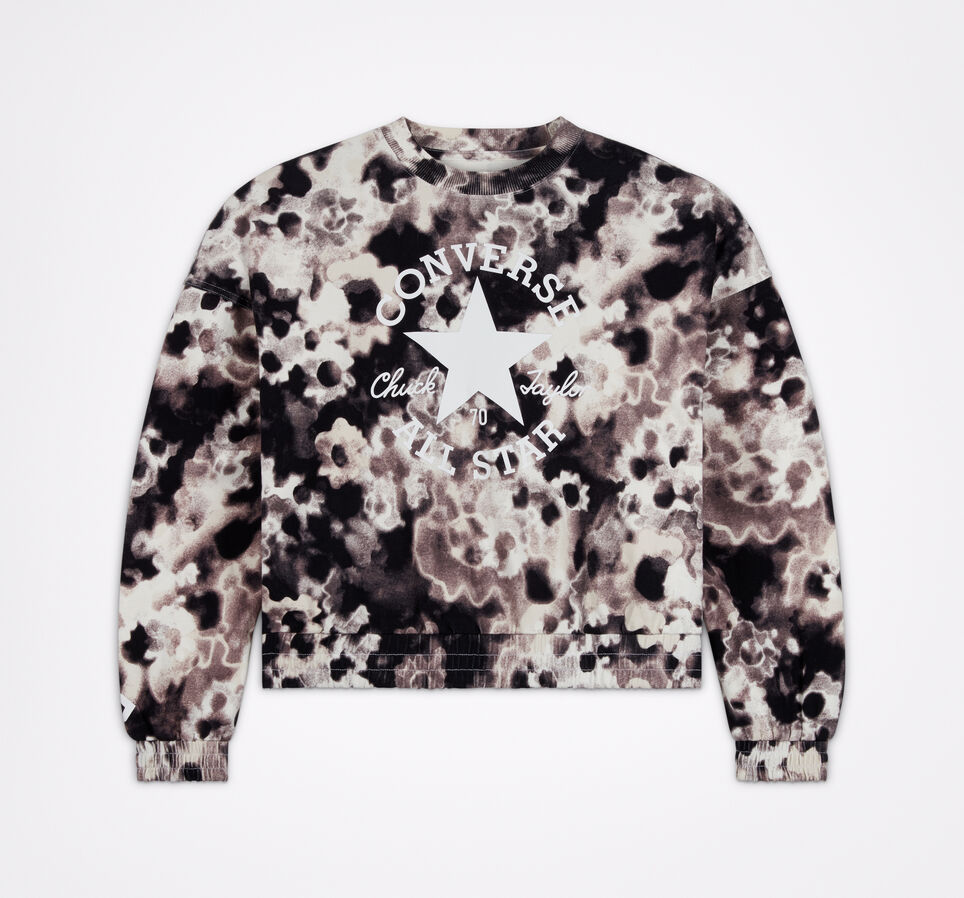 Washed Floral Cotton Crew Neck Shirt Converse Black