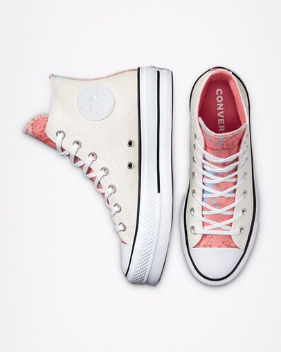 Chuck Taylor All Star Lift Platform Hybrid Shine White/Pink Salt/Black, Top and Side View