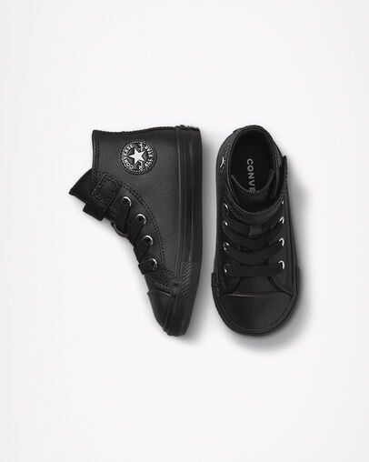 Chuck Taylor All Star Easy-On Elevated Leather Black/Black/Black, Top and Side View