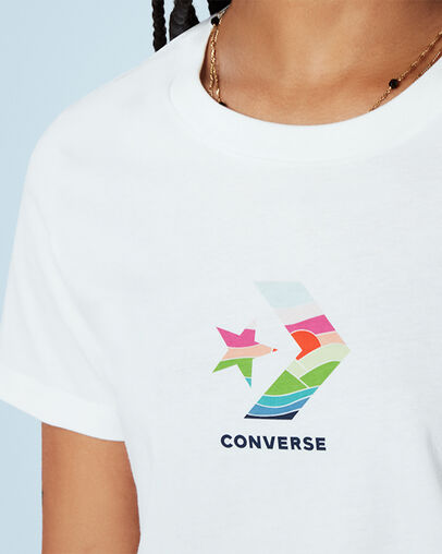 Sun Fill Star Chevron Classic Short Sleeve T-Shirt White, Detail View