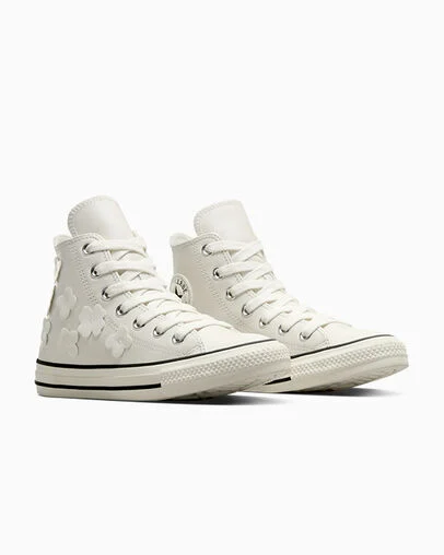 Chuck Taylor All Star Leather 3D Flowers Blanco vintage/Garza/Negro, Top and Side View