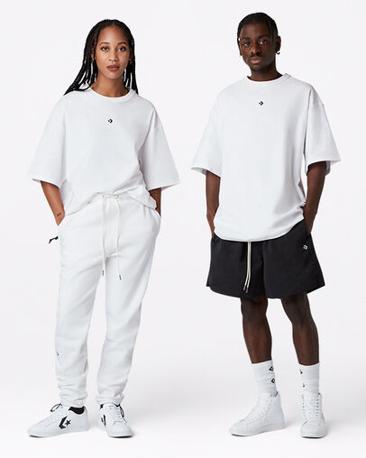 Crossover Crew Neck Short Sleeve T-Shirt White, Full Body View