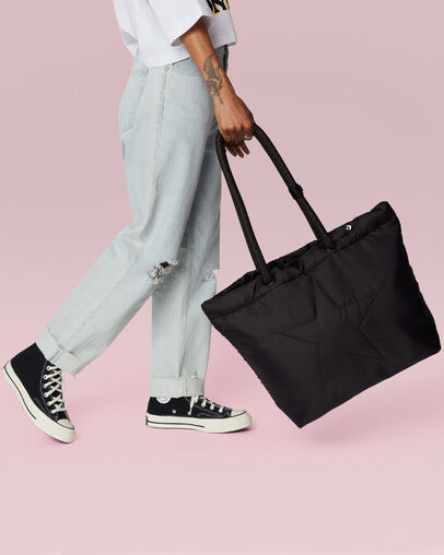 Quilted Tote Bag Converse Black, 3/4 View