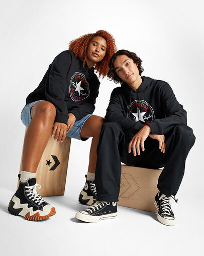 Converse Go-To All Star Patch Standard-Fit Fleece Pullover Hoodie Converse Black, Back View