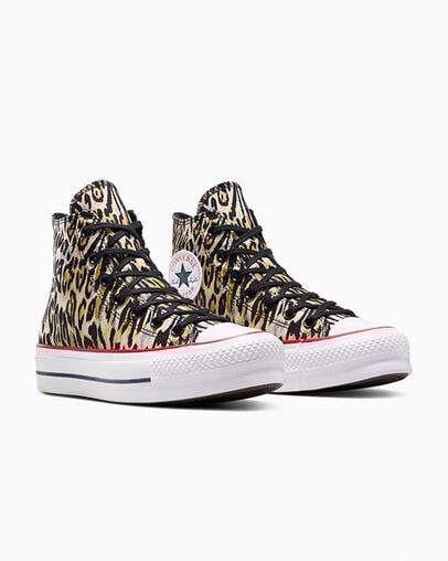 Chuck Taylor All Star Lift Platform Leopard Black/White/Red, Top and Side View