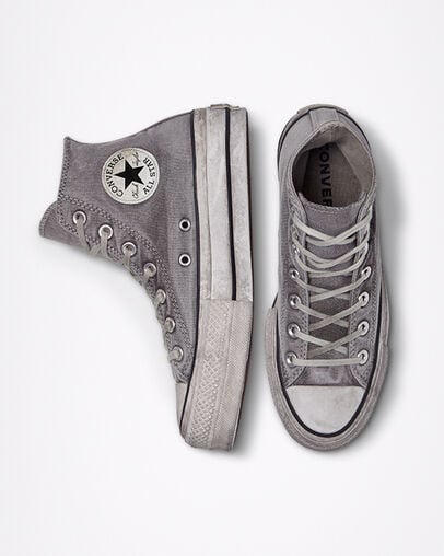 Chuck Taylor All Star Platform Smoked Canvas Gris/Gris/Blanc, Top and Side View