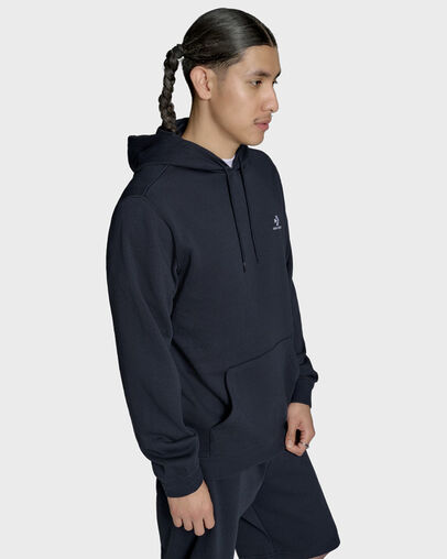 Embroidered Star Chevron Standard-Fit Fleece Hoodie Black, Detail View